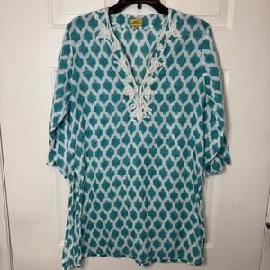 Roberta Roller Rabbit Lightweight Tunic Swim Cover Up 3/4 Sleeve Medium